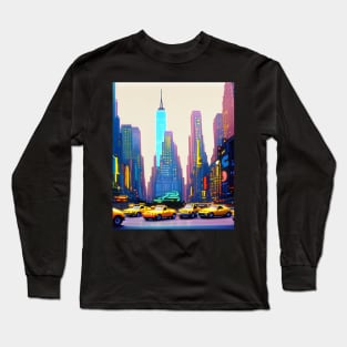 NYC Skyline Art Print - painting, and mix drawing, painting and digital Long Sleeve T-Shirt